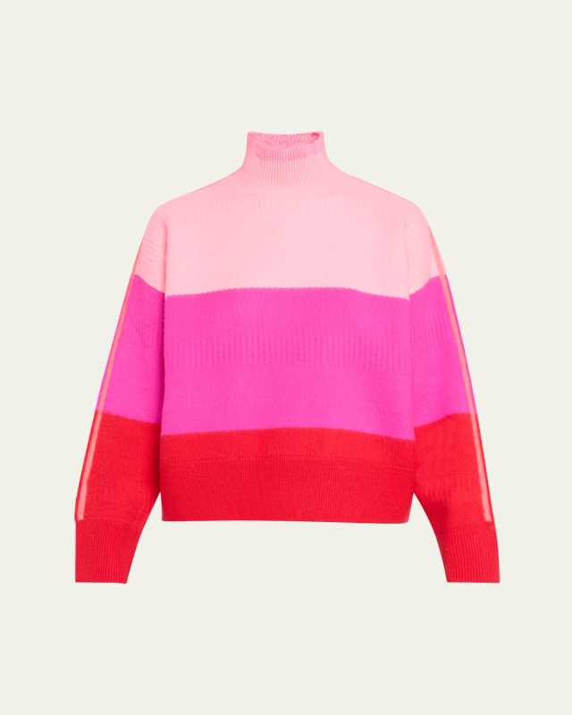 Colorblock Brushed Oversized Turtleneck Wool Sweater